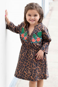 Cactus embroidered leopard dress