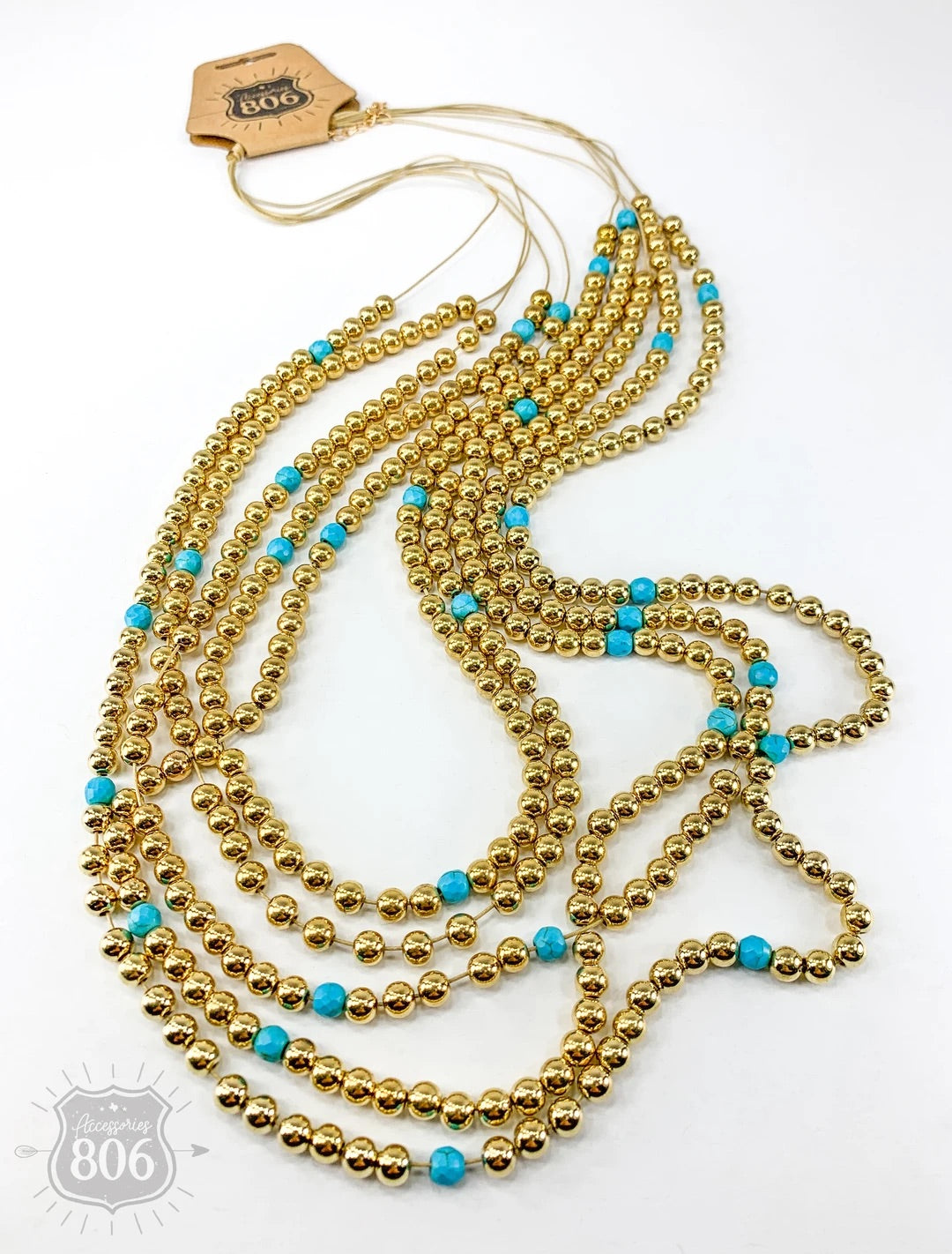 5 strand gold and turquoise necklace