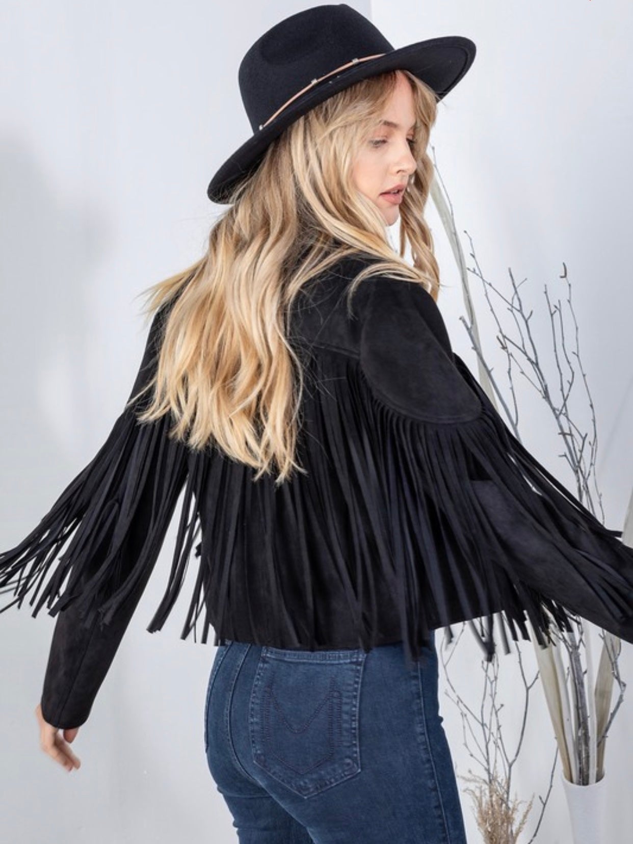 Black suede hotsell tassel jacket