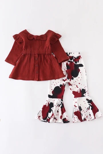 Cow print bells with Maroon top
